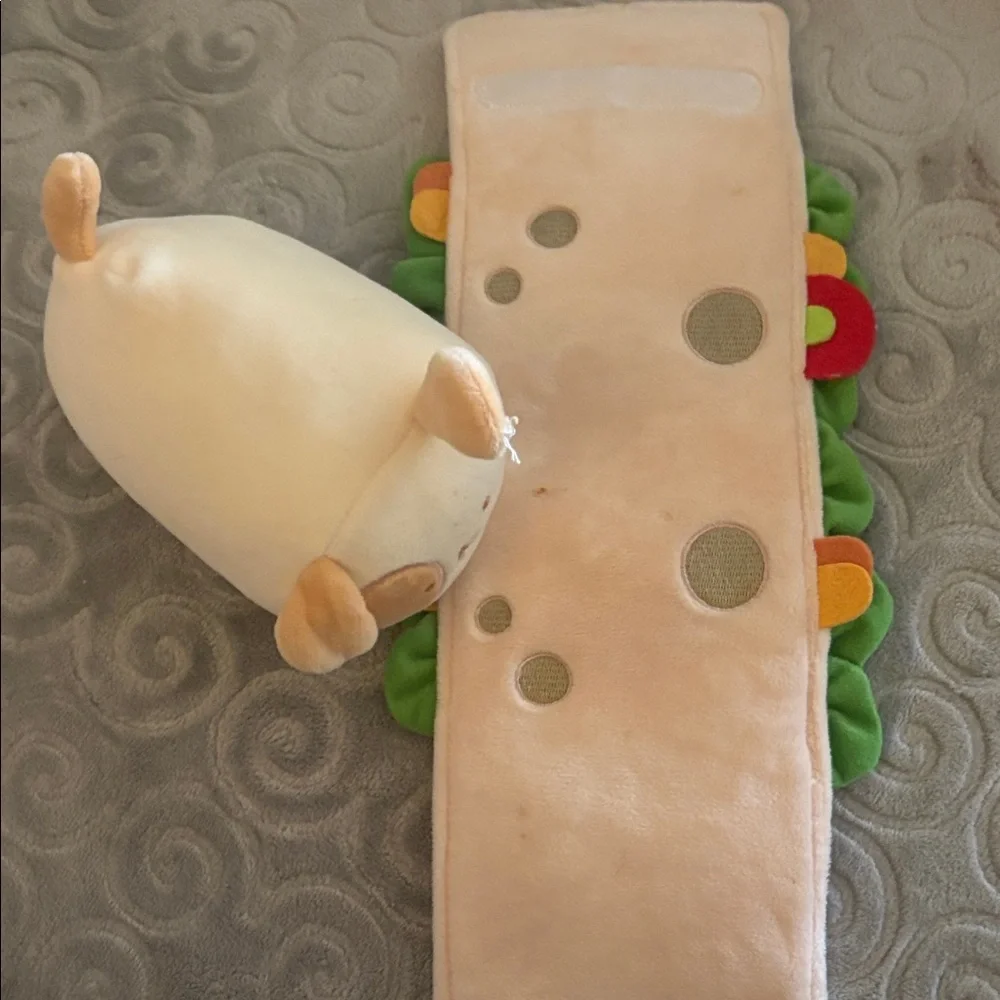 Plush Small Pet Toy - Cream & Tan with Green Leaf Accent